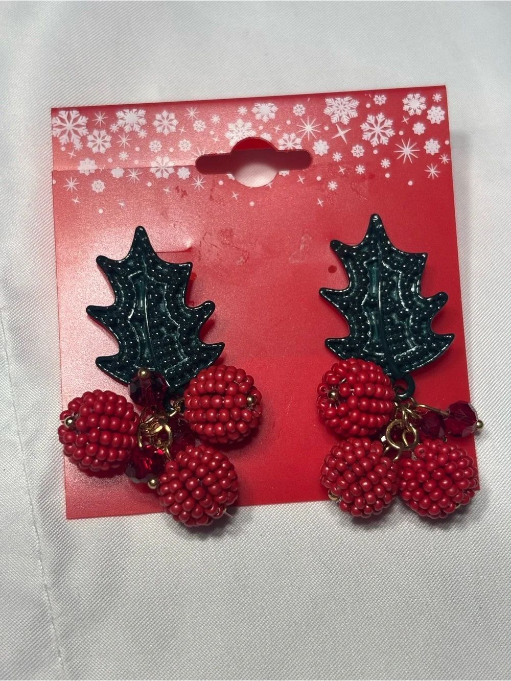 New Christmas Holiday Red Beaded Berry Drop Earrings by
